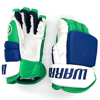 Warrior Covert QR1 Pro – Gant d'occasion Pro Stock de la LNH – Brendan Lemieux (bleu/vert/blanc)